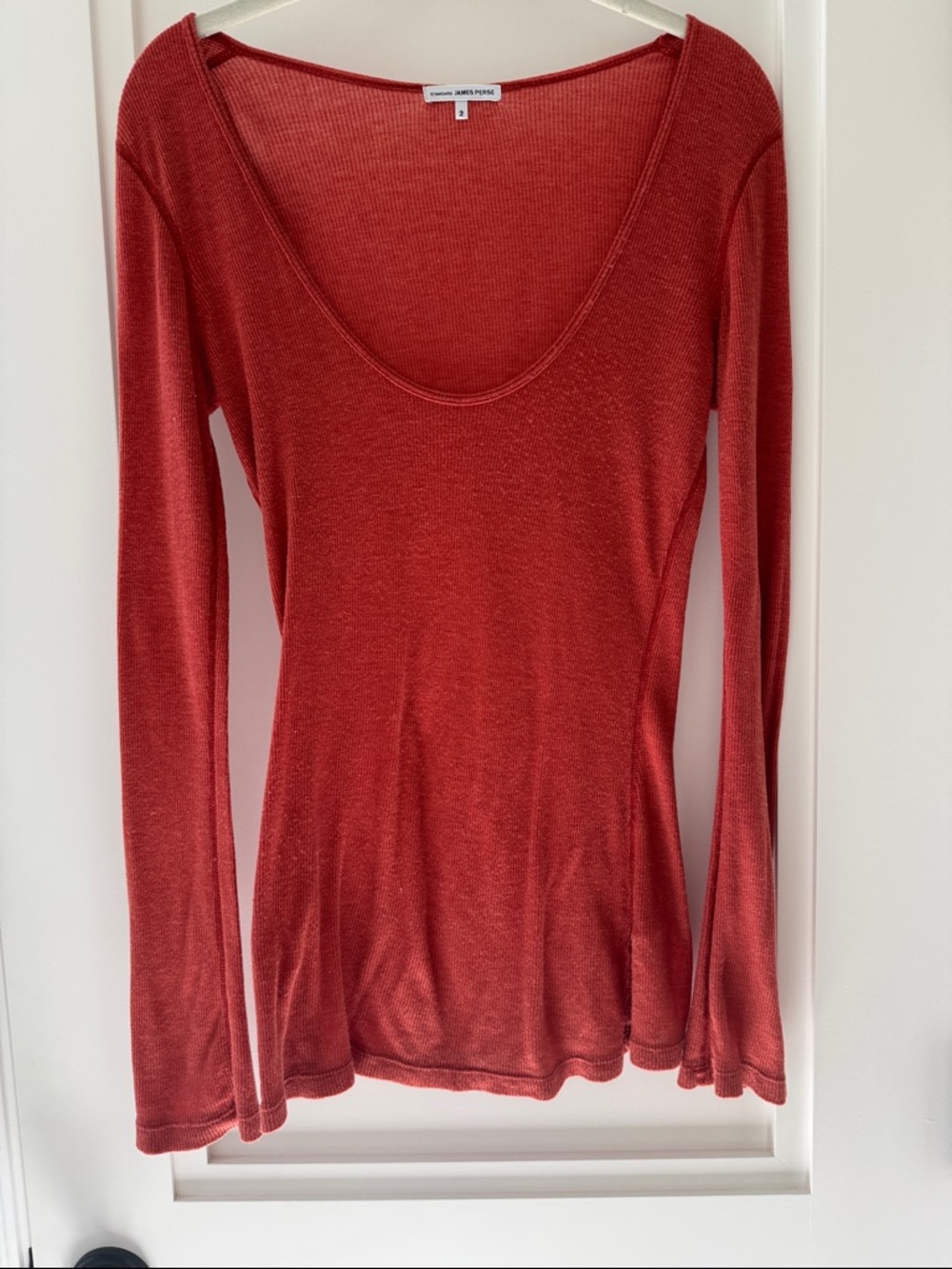 James Perse Long Sleeve Scoop Neck Tee in Rust